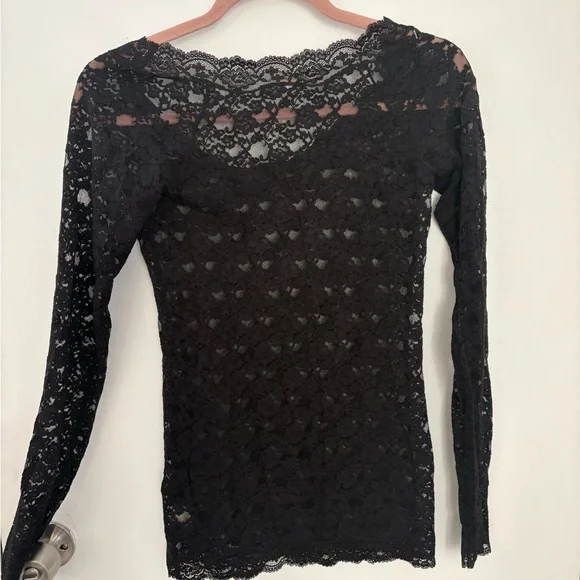Free People Womens Black Lace Top Long Sleeve Sheer Layering Small NWOT - Picture 5 of 14